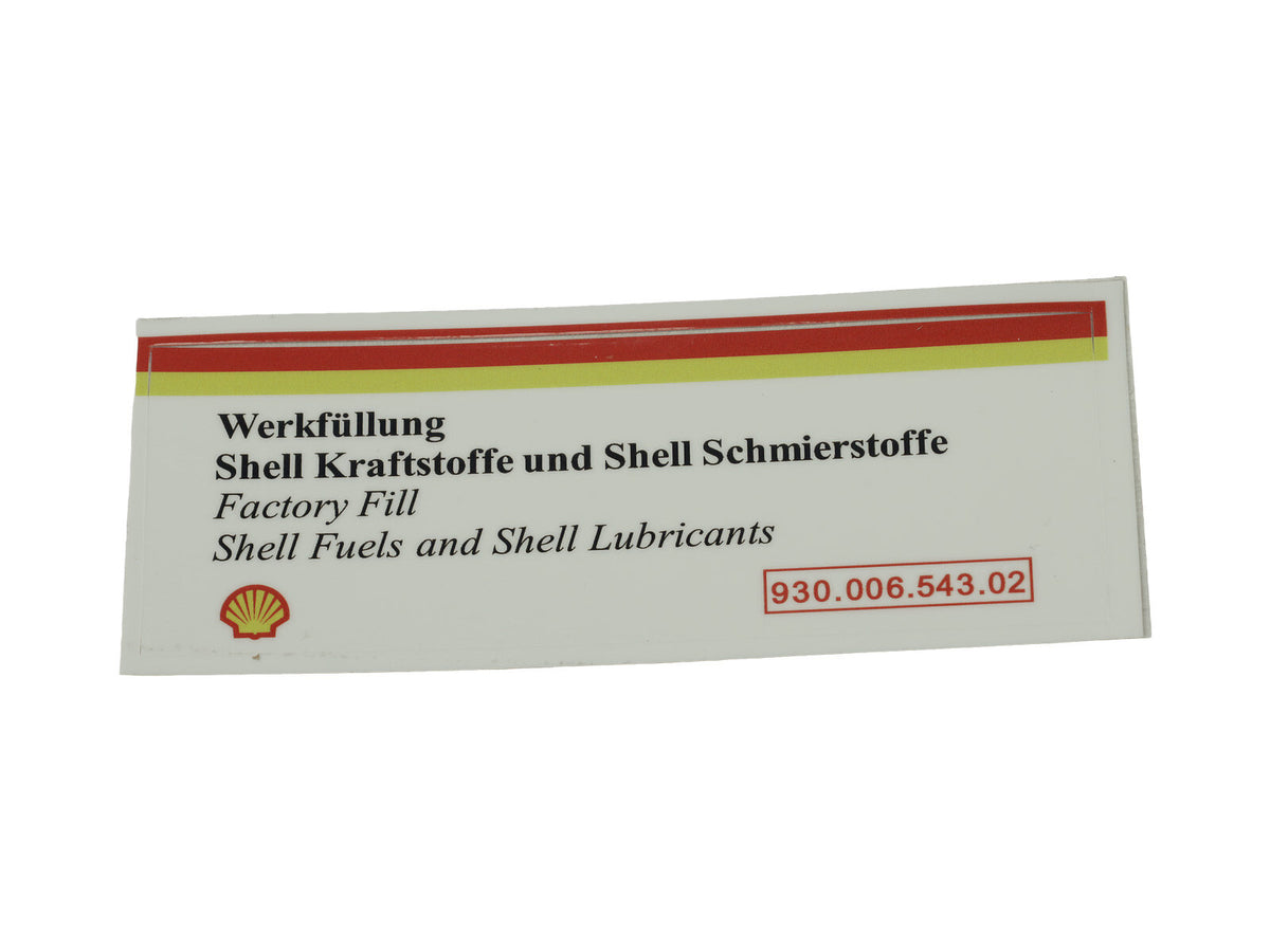 Porsche 928 968 993 1987-97 White Shell Factory Fill Sticker 93000654302 partworks