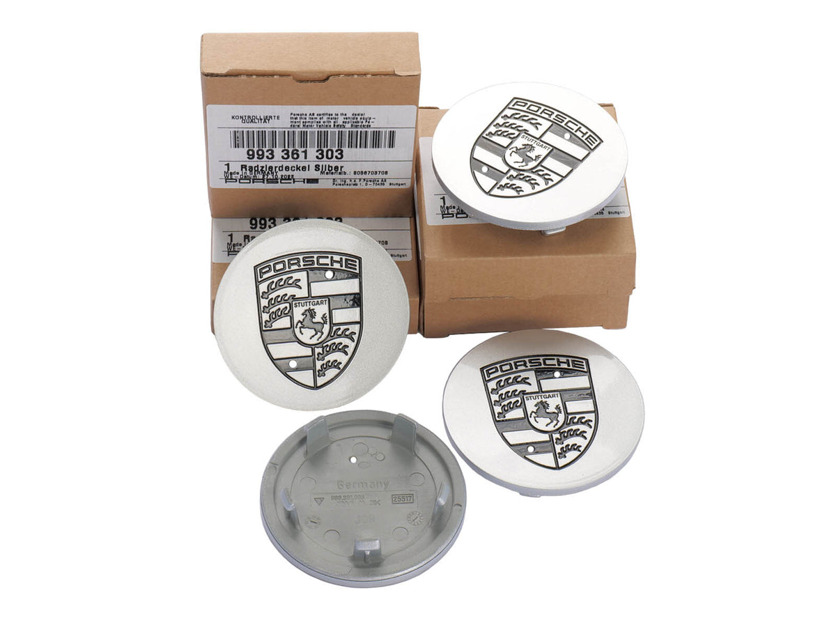 Porsche 928 964 968 993 1988-97 Silver Wheel Centre Caps Black Crest Set of Four 9933613030061M Porsche
