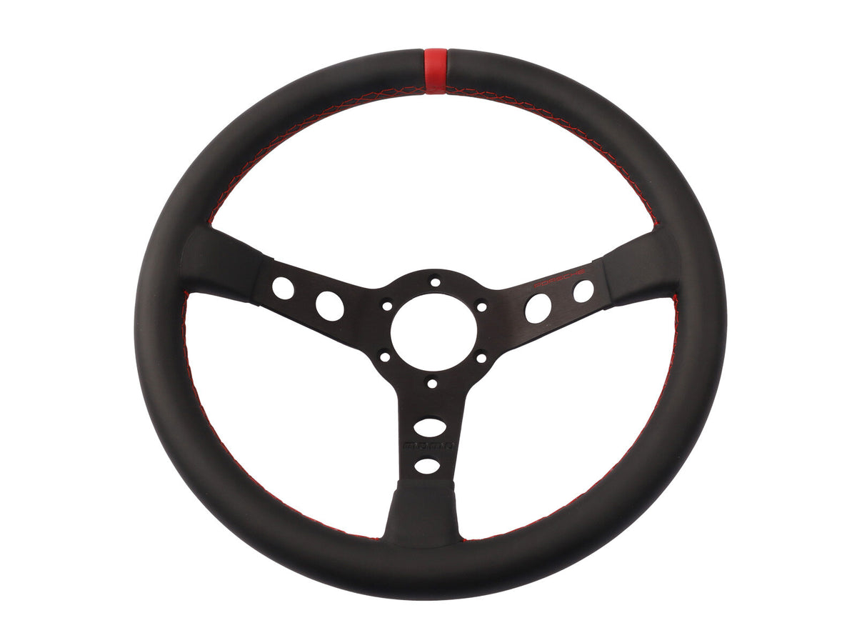 Porsche 911 912E 928 964 993 1963-97 Track-Only Black Leather Steering Wheel Red Stitching PCG34708420 Porsche