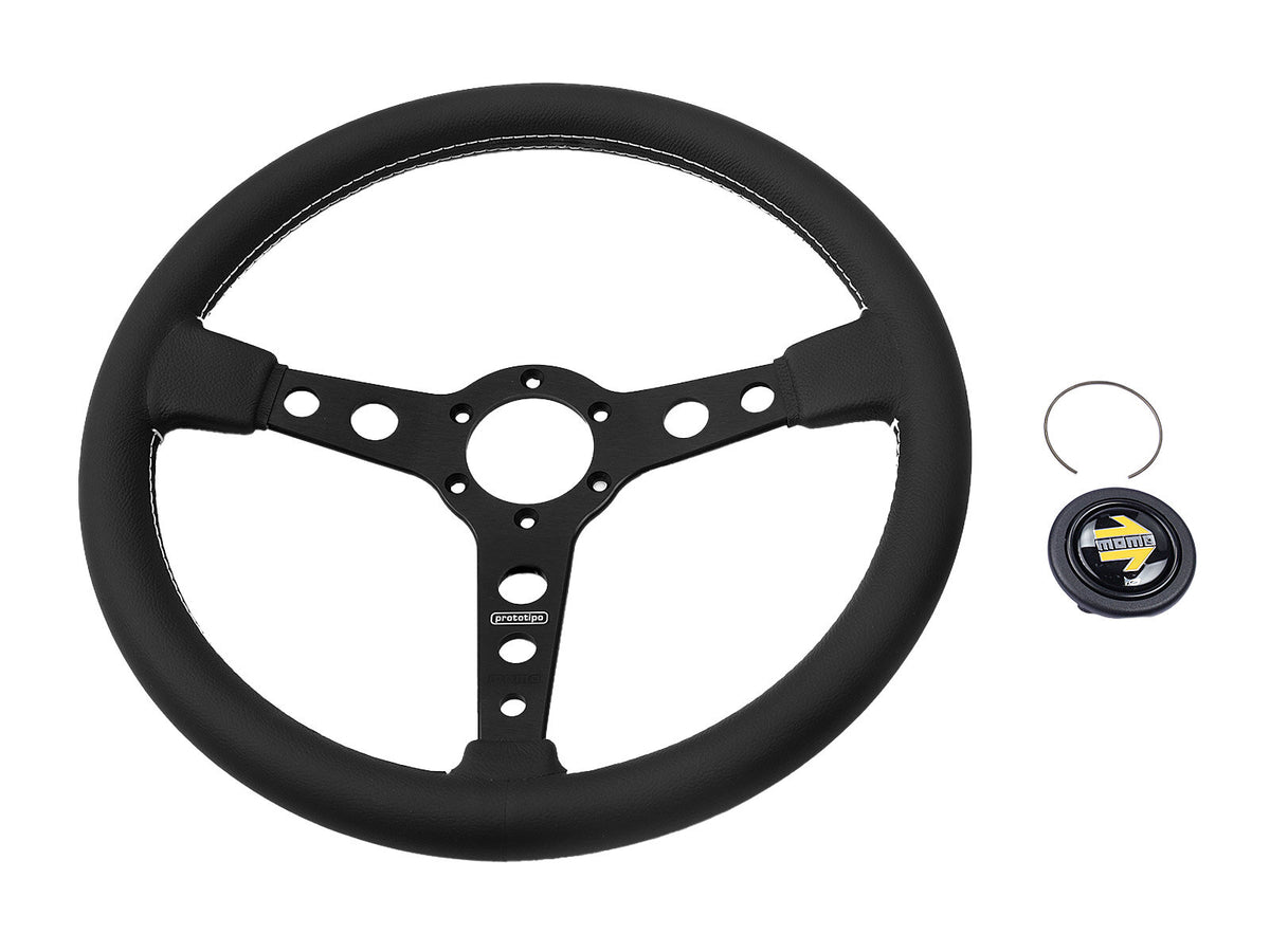 Porsche 911 912 912E 914 924 928 944 964 968 993 1963-97 Non-Airbag Prototipo Smooth Leather Black 370mm Steering Wheel MOMO