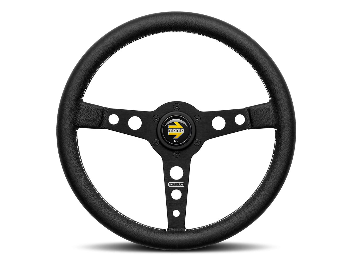 Porsche 911 912 912E 914 924 928 944 964 968 993 1963-97 Non-Airbag Prototipo Smooth Leather Black 350mm Steering Wheel MOMO