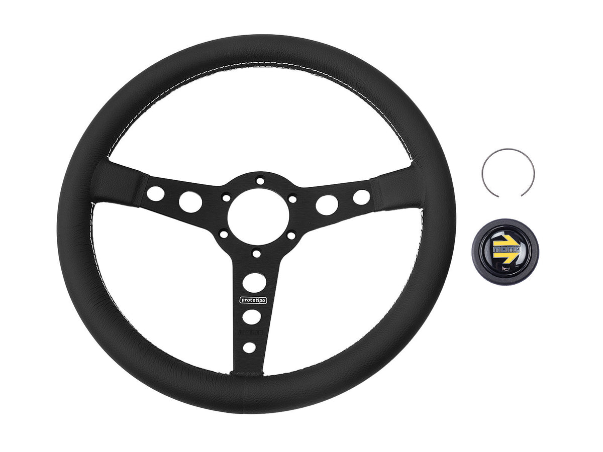 Porsche 911 912 912E 914 924 928 944 964 968 993 1963-97 Non-Airbag Prototipo Smooth Leather Black 350mm Steering Wheel MOMO