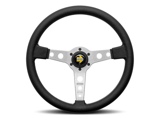 Porsche 911 912 912E 914 924 928 944 964 968 993 1963-97 Non-Airbag Prototipo Smooth Leather Black Silver 370mm Steering Wheel MOMO