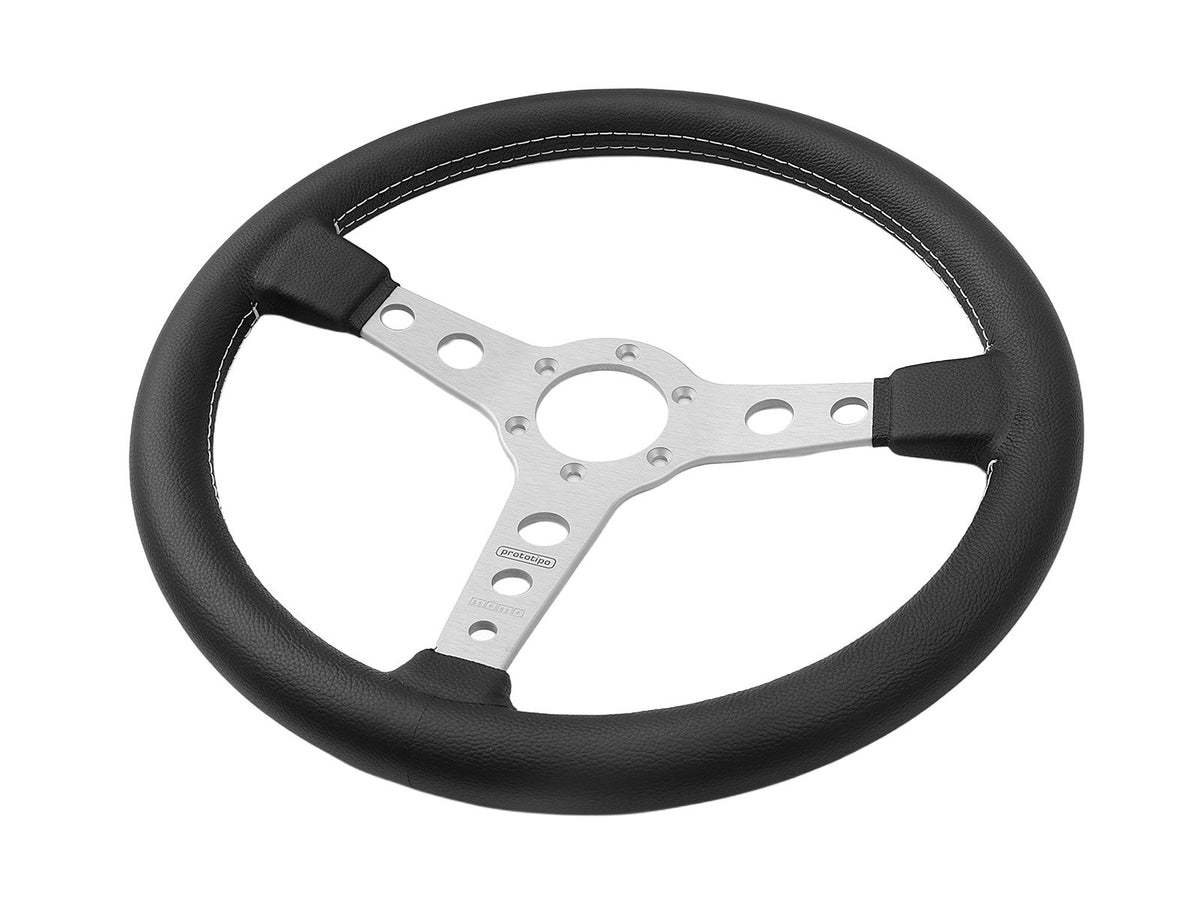 Porsche 911 912 912E 914 924 928 944 964 968 993 1963-97 Non-Airbag Prototipo Smooth Leather Black Silver 370mm Steering Wheel MOMO