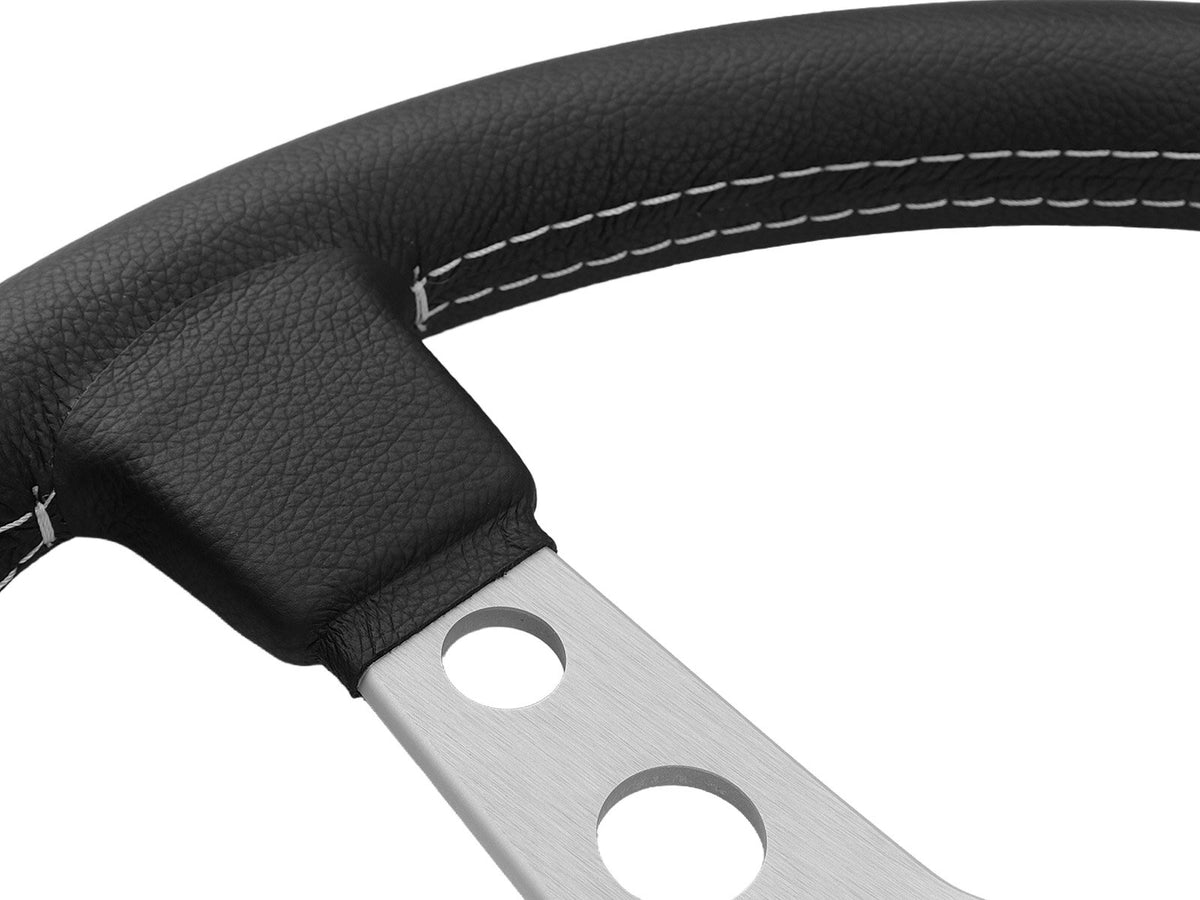Porsche 911 912 912E 914 924 928 944 964 968 993 1963-97 Non-Airbag Prototipo Smooth Leather Black Silver 370mm Steering Wheel MOMO