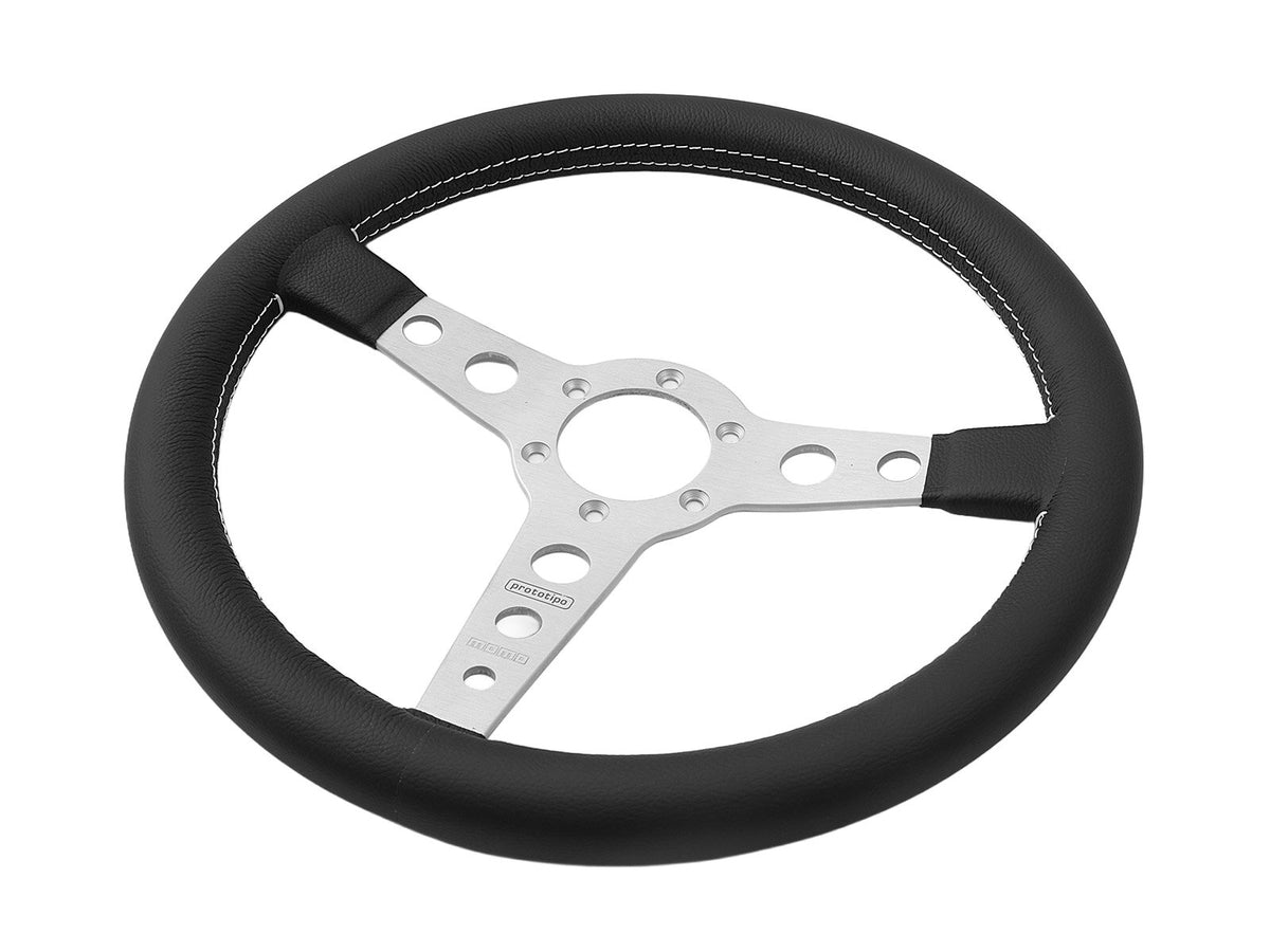 Porsche 911 912 912E 914 924 928 944 964 968 993 1963-97 Non-Airbag Prototipo Smooth Leather Black Silver 350mm Steering Wheel MOMO
