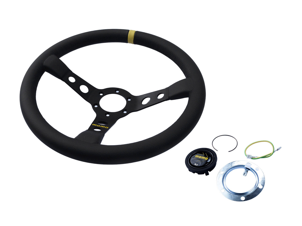 Porsche 911 912 912E 914 924 928 944 964 968 993 1963-97 Non-Airbag Mod 07 Smooth Leather Black 350mm Steering Wheel MOMO