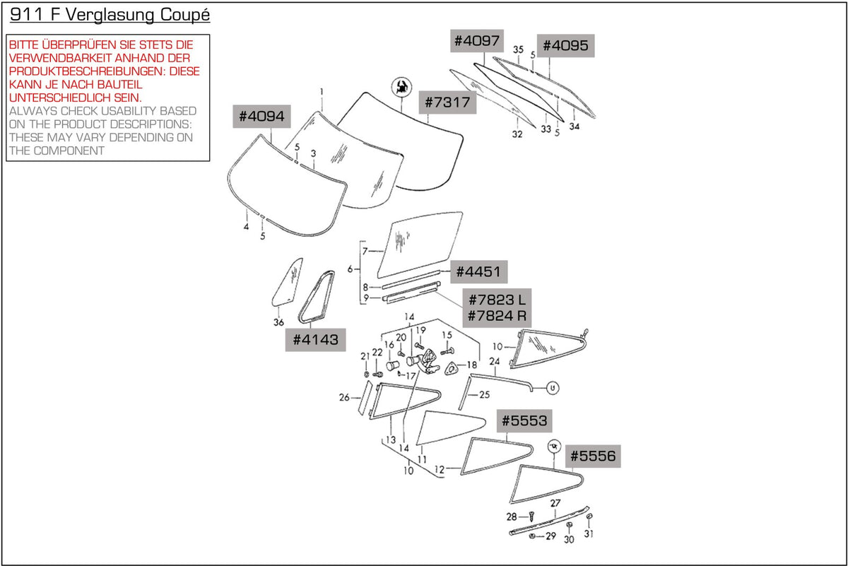 Porsche 911 912E 964 993 1969-97 Coupe Window Regulator Rail Seal 91154249140 partworks