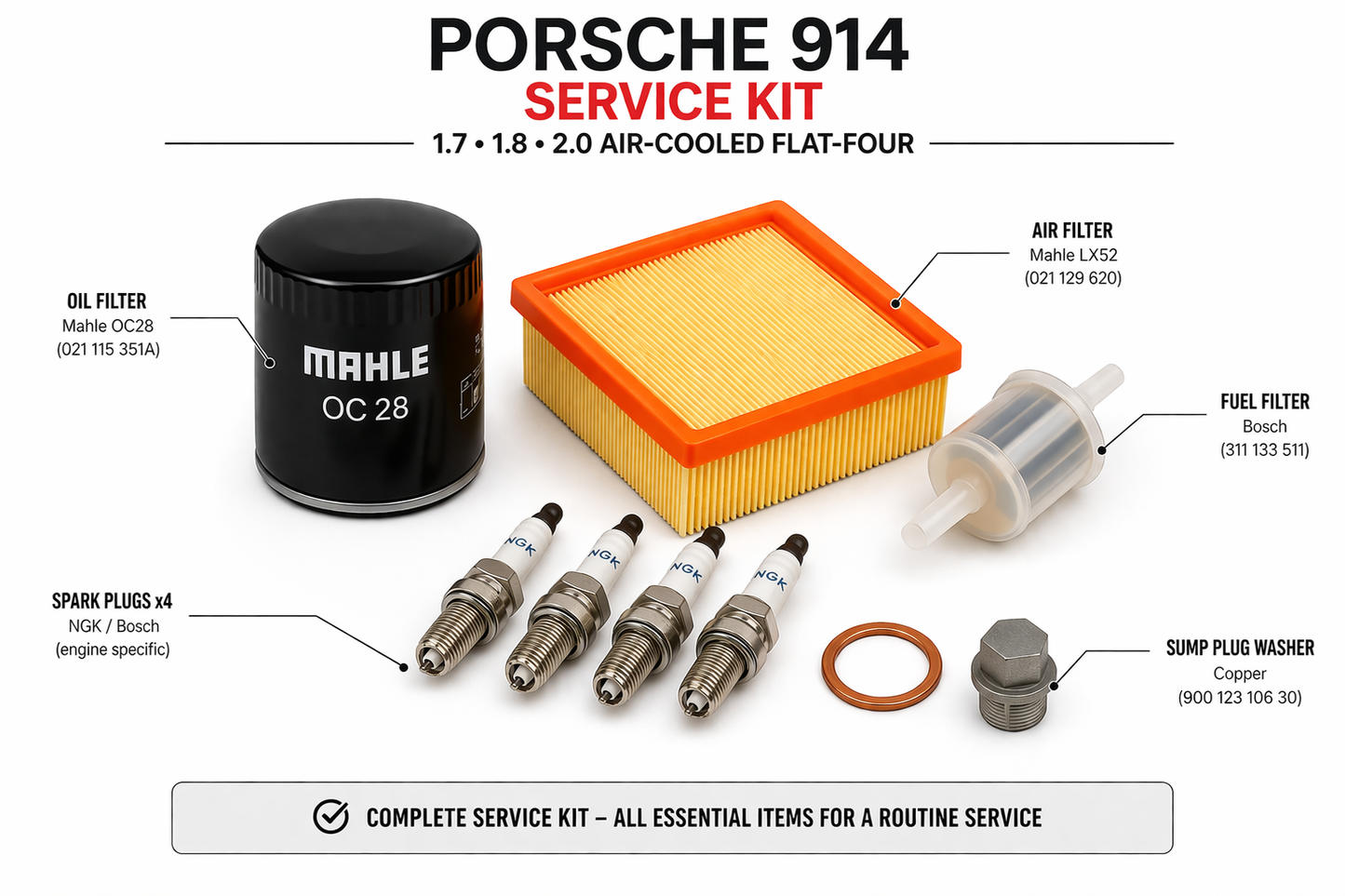Porsche 914 1.7 1.8 2.0 Service Kit Oil Air Fuel Filters Spark Plugs